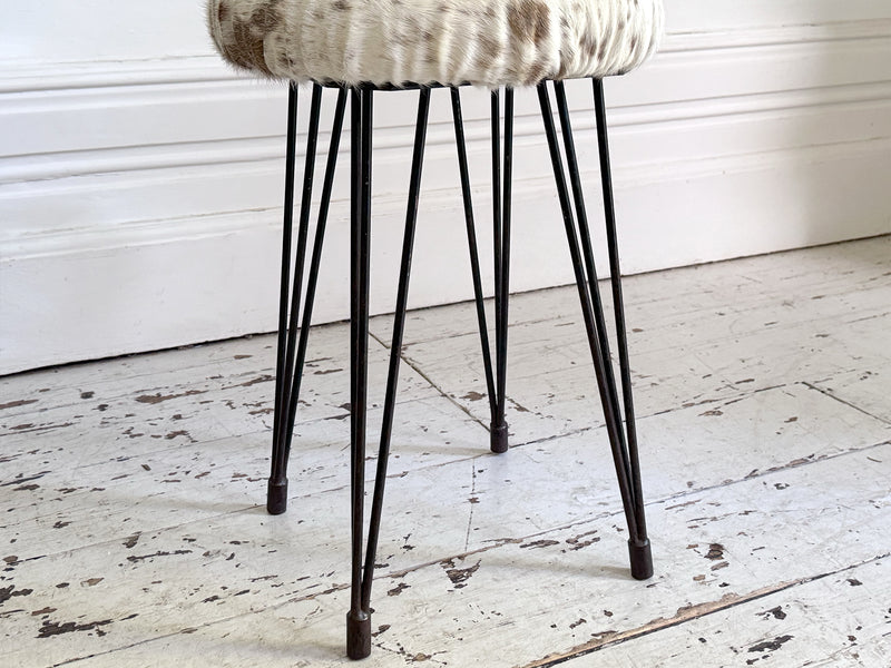 1950's French Cowhide Stools on Metal Tripod Legs