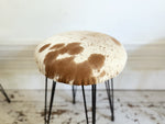 1950's French Cowhide Stools on Metal Tripod Legs