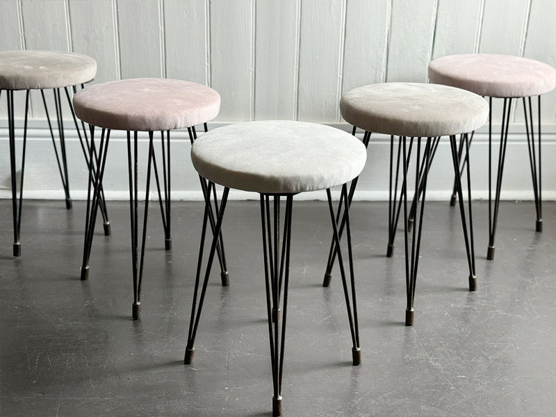 Five 1950's French Stools with Distinctive Metal Legs