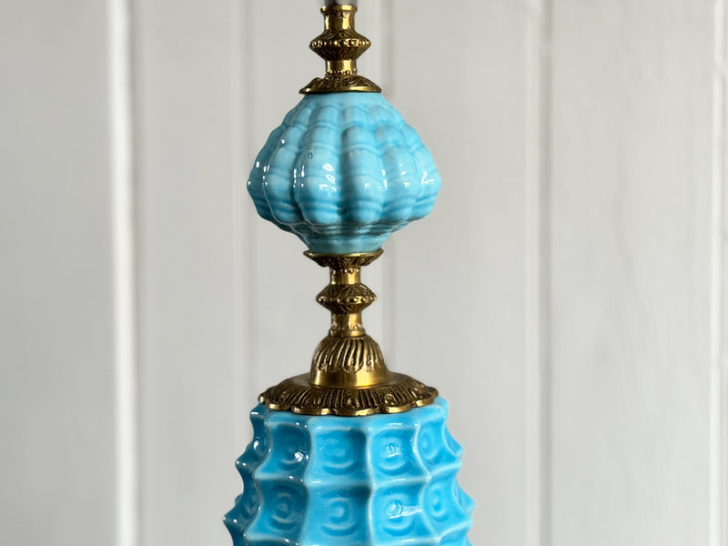 A Rare Manises Turquoise Ceramic & Bronze Table Light