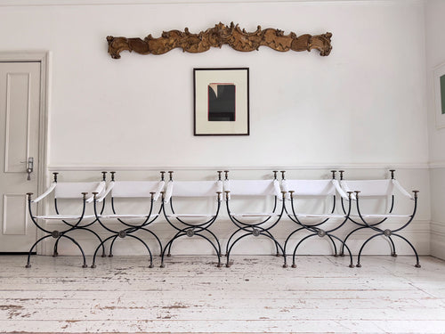 Six 1950's Spanish Bronze & Iron Curule Armchairs