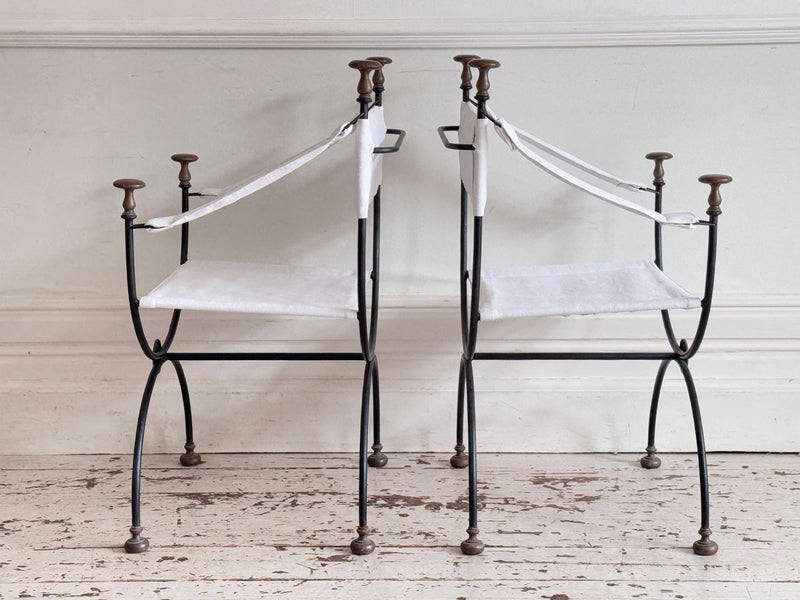 Six 1950's Spanish Bronze & Iron Curule Armchairs