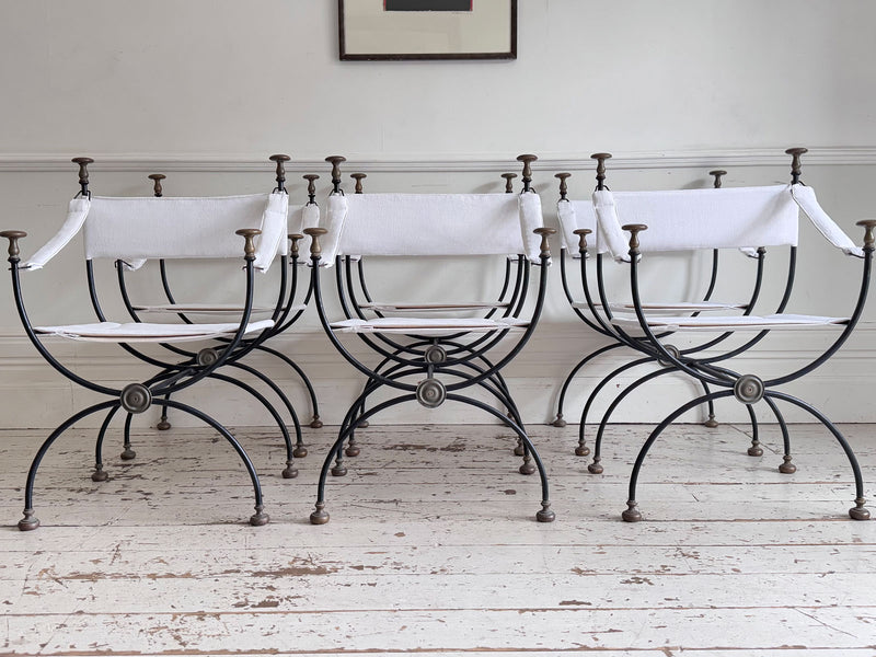 Six 1950's Spanish Bronze & Iron Curule Armchairs