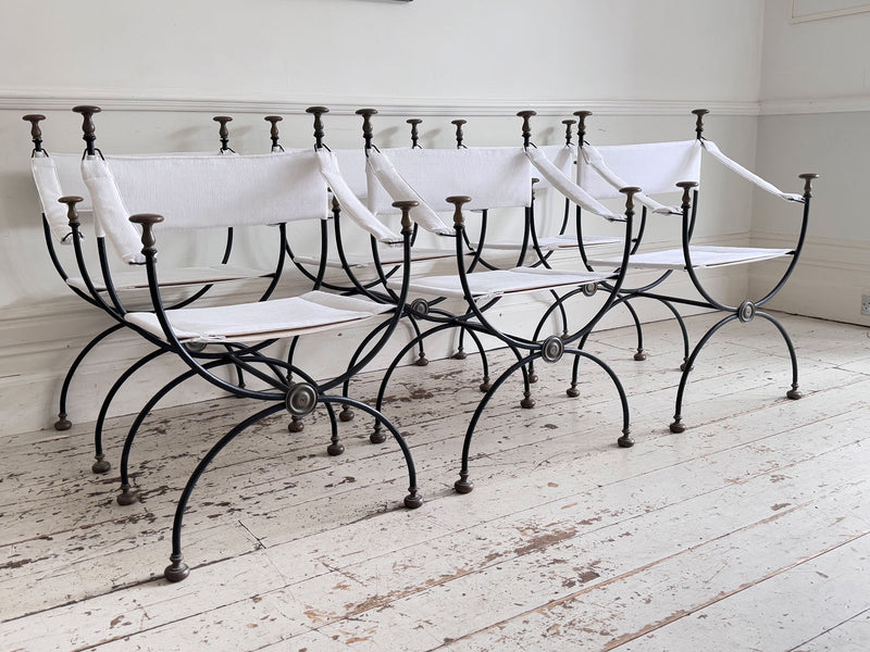 Six 1950's Spanish Bronze & Iron Curule Armchairs