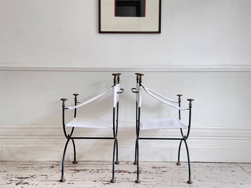 Six 1950's Spanish Bronze & Iron Curule Armchairs