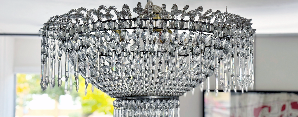 1950's Spanish Tiered Glass & Crystal Chandelier