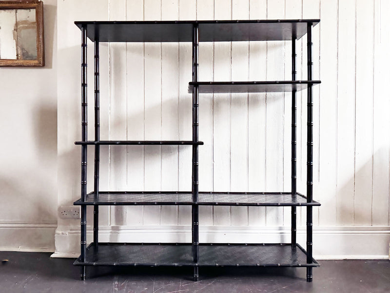 A 1950's French Black Faux Bamboo Etagere