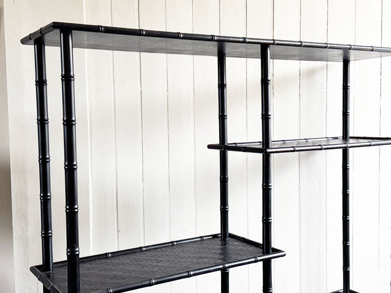 A 1950's French Black Faux Bamboo Etagere