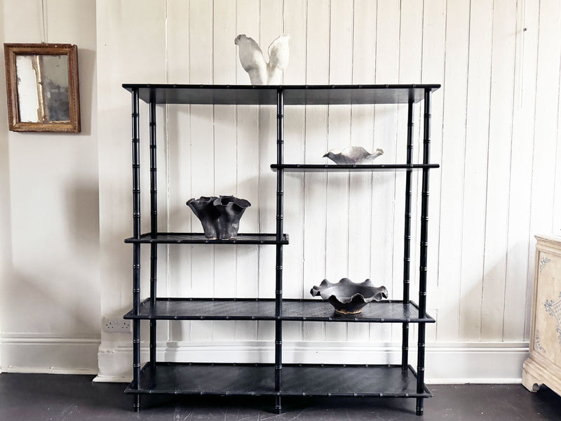 A 1950's French Black Faux Bamboo Etagere