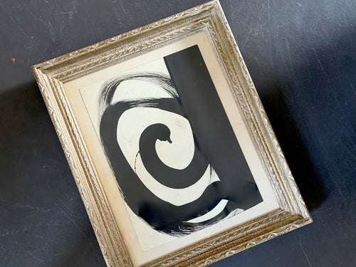 A Vintage Italian Abstract Black Acylric on Paper Artwork in Montparnasse Frame - Circles II