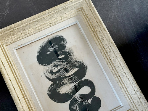 A Vintage Italian Abstract Black Acylric on Paper Artwork in Montparnasse Frame - Squiggle