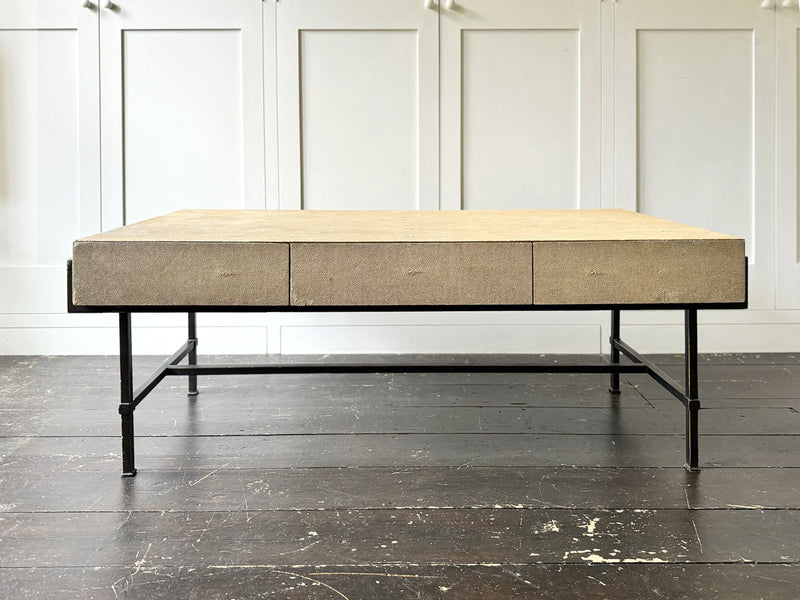 A Rare 1960's Shagreen Three Drawer Coffee Table on Metal Base