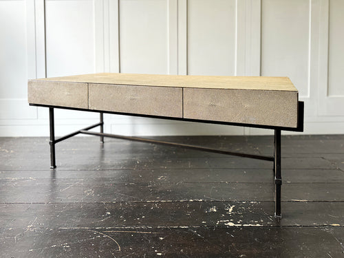 A Rare 1960's Shagreen Three Drawer Coffee Table on Metal Base