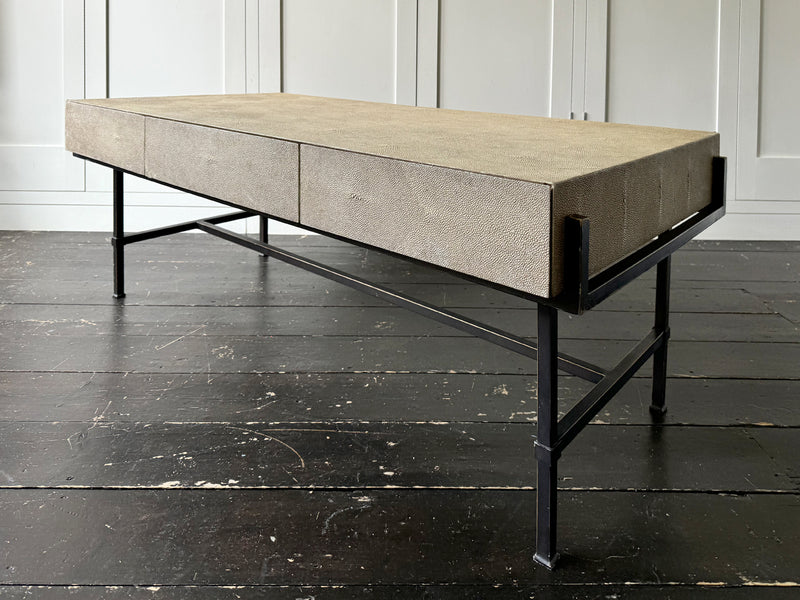 A Rare 1960's Shagreen Three Drawer Coffee Table on Metal Base