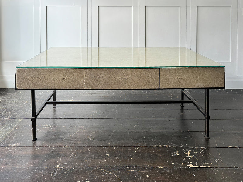 A Rare 1960's Shagreen Three Drawer Coffee Table on Metal Base