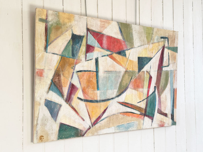 A 1970's Geometric Abstract Oil on Canvas Painting