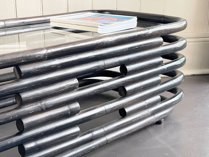A 1970's Italian Bentwood Sculptural Coffee Table with Glass Top
