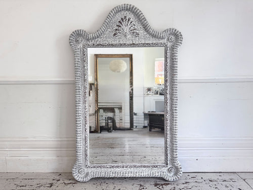 A 1970's Spanish White Painted Rattan Mirror