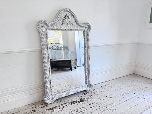 A 1970's Spanish White Painted Rattan Mirror