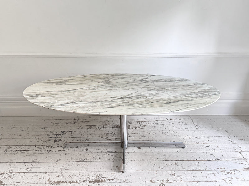 A Very Large Florence Knoll 1960's Oval Arabescato Marble Dining Table for Roche Bobois