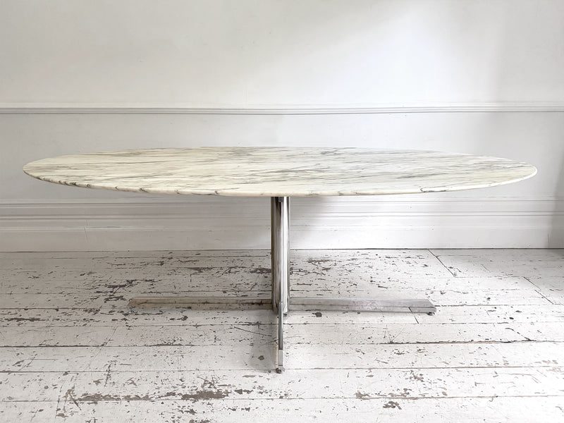 A Very Large Florence Knoll 1960's Oval Arabescato Marble Dining Table for Roche Bobois