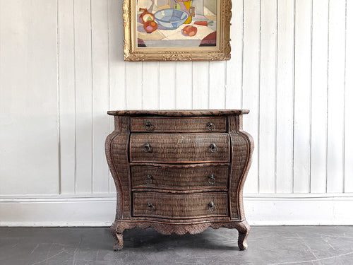 A 1970's French Rattan Bombe Commode