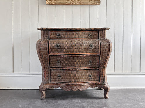 A 1970's French Rattan Bombe Commode