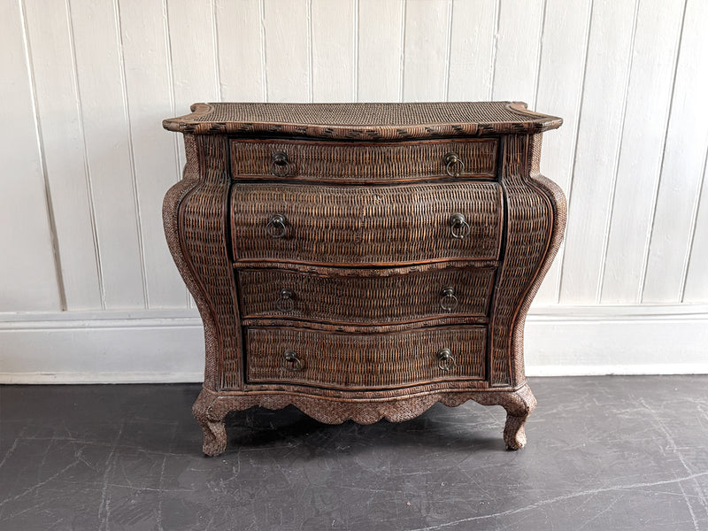 A 1970's French Rattan Bombe Commode