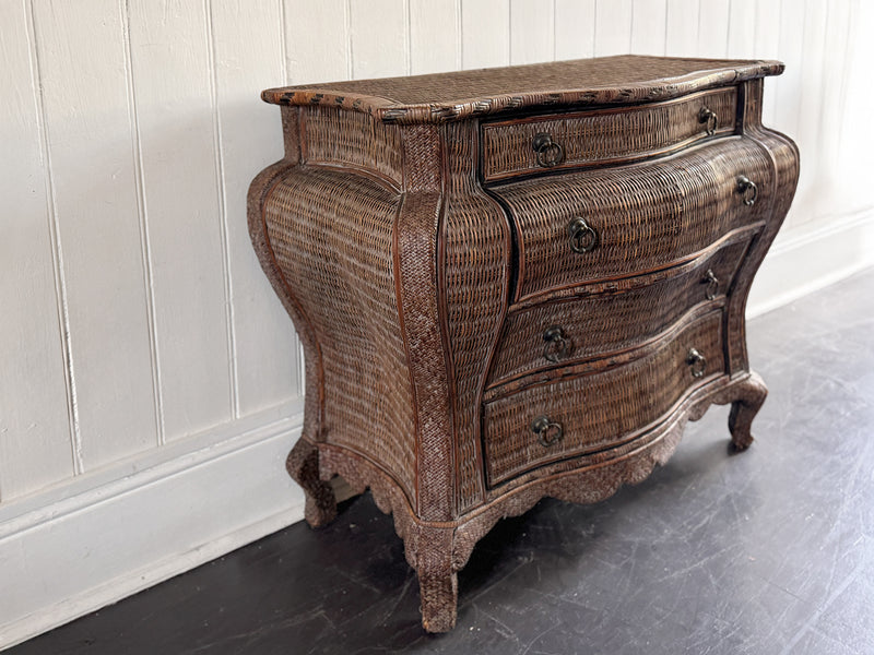 A 1970's French Rattan Bombe Commode