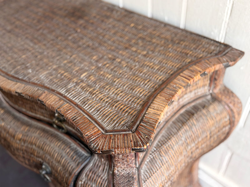 A 1970's French Rattan Bombe Commode