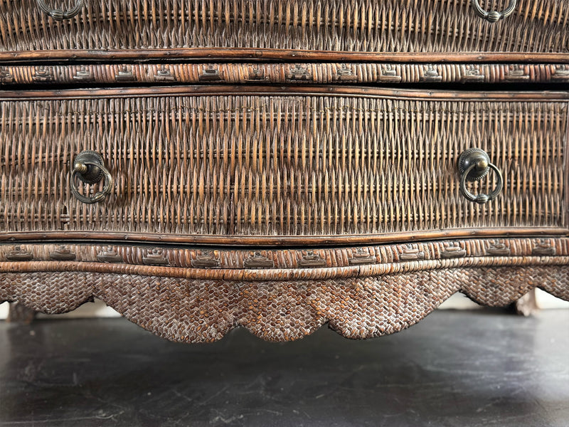 A 1970's French Rattan Bombe Commode