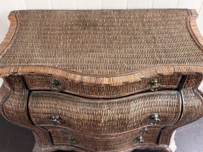 A 1970's French Rattan Bombe Commode