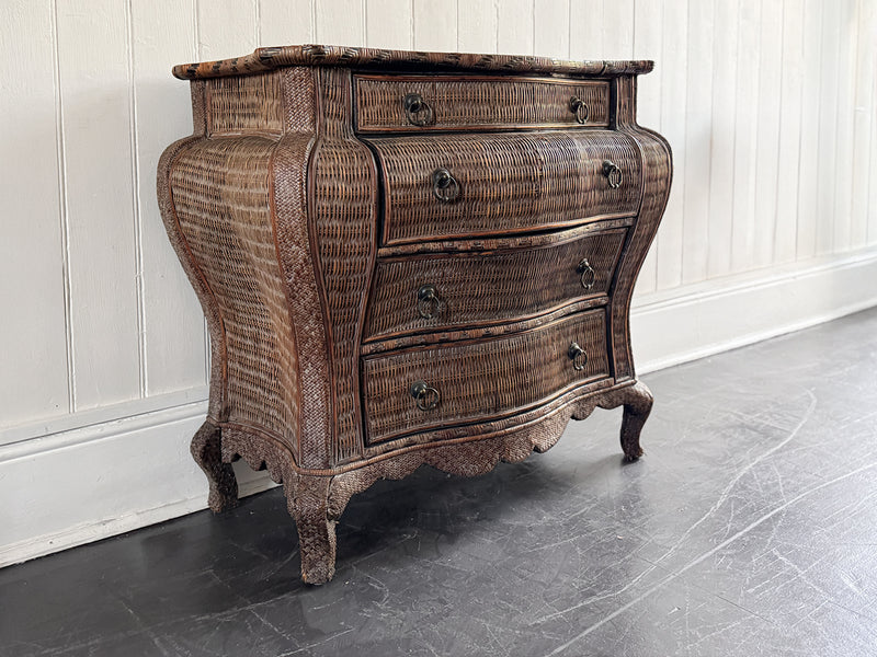 A 1970's French Rattan Bombe Commode