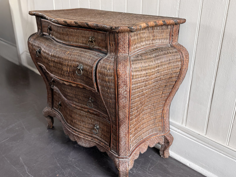 A 1970's French Rattan Bombe Commode