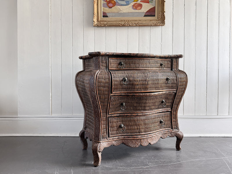 A 1970's French Rattan Bombe Commode