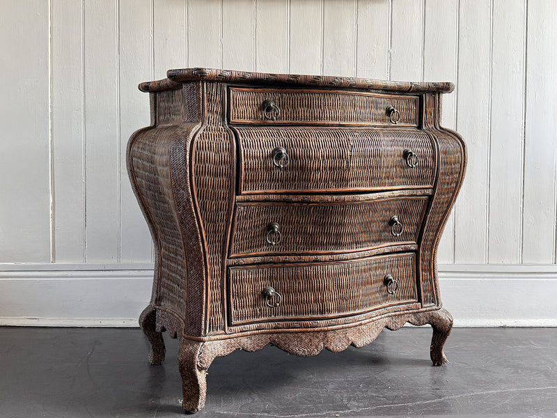 A 1970's French Rattan Bombe Commode