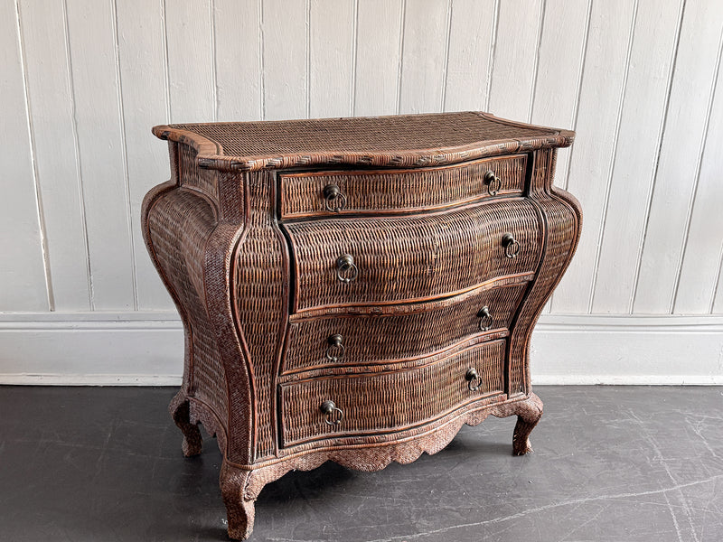 A 1970's French Rattan Bombe Commode