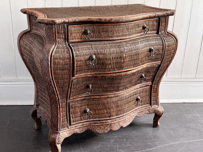 A 1970's French Rattan Bombe Commode
