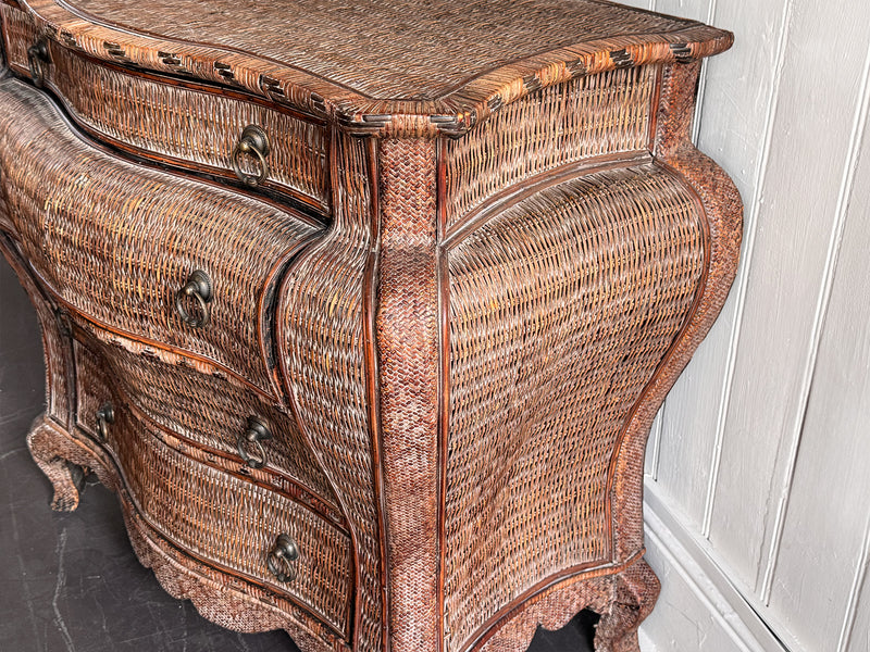 A 1970's French Rattan Bombe Commode