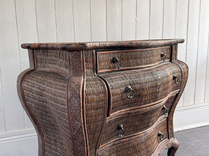 A 1970's French Rattan Bombe Commode