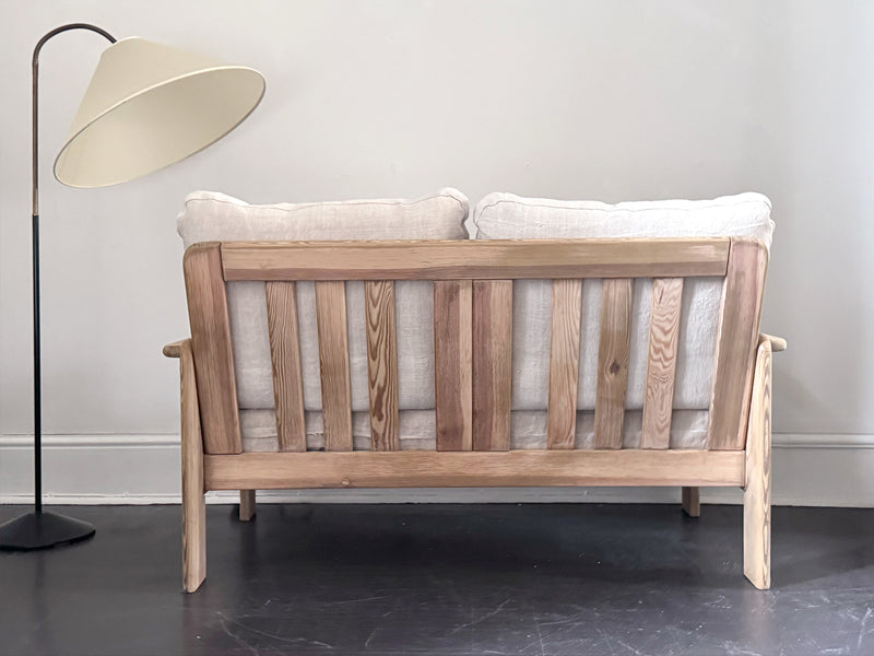 A 1970's French Two-Seater Pine Sofas with French Linen Upholstery