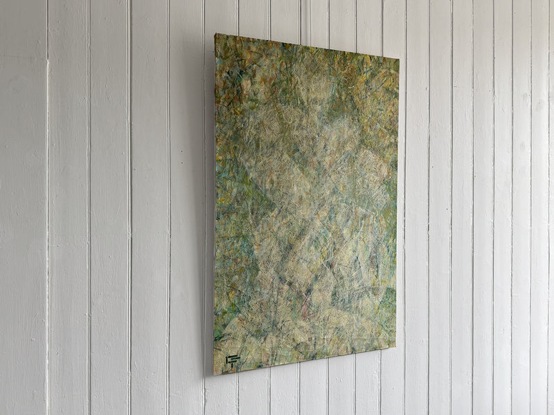 A Large 1970's Pale Green Abstract Oil on Canvas from Florence School of Art