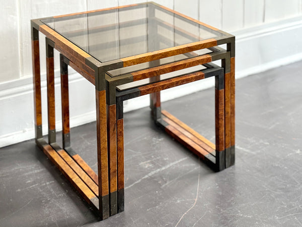A Nest of 1970's Italian Tables with Burr Walnut & Brass Frames ...