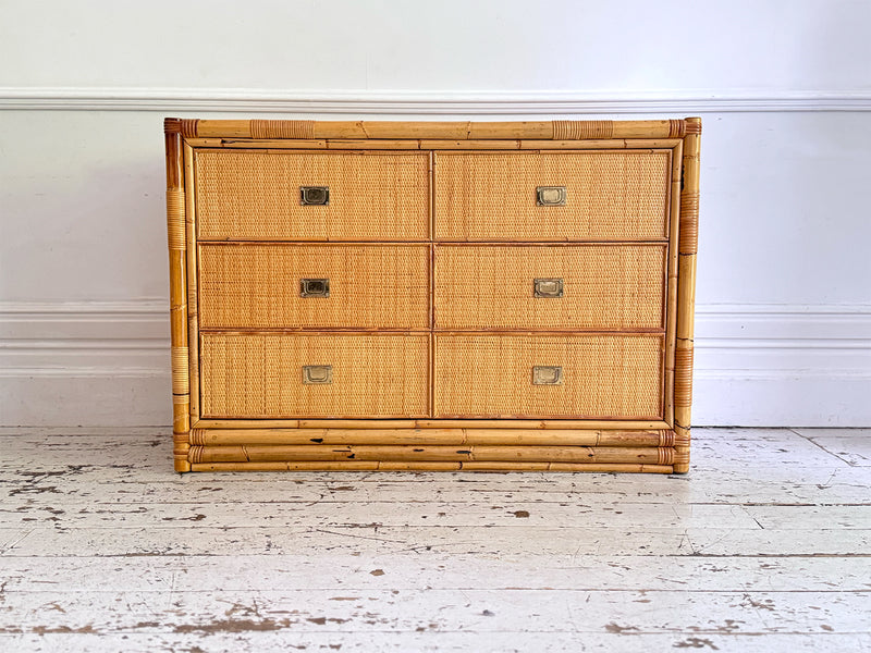 A 1970's Vivai Del Sud Italian Rattan & Bamboo Three Drawer Sideboard