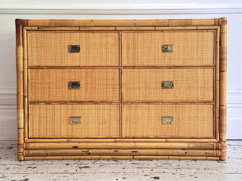 A 1970's Vivai Del Sud Italian Rattan & Bamboo Three Drawer Sideboard