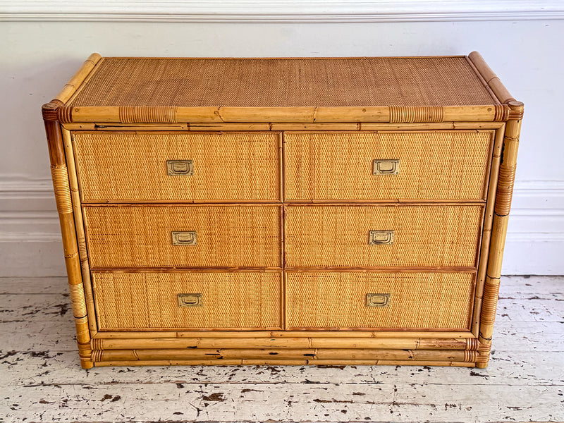 A 1970's Vivai Del Sud Italian Rattan & Bamboo Three Drawer Sideboard
