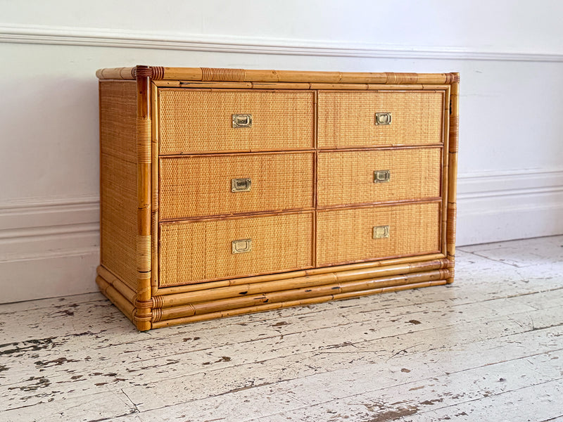 A 1970's Vivai Del Sud Italian Rattan & Bamboo Three Drawer Sideboard
