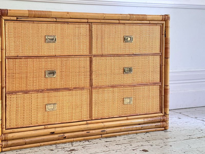 A 1970's Vivai Del Sud Italian Rattan & Bamboo Three Drawer Sideboard