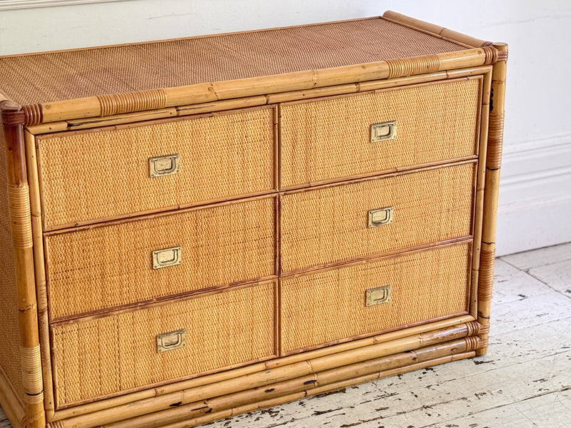 A 1970's Vivai Del Sud Italian Rattan & Bamboo Three Drawer Sideboard
