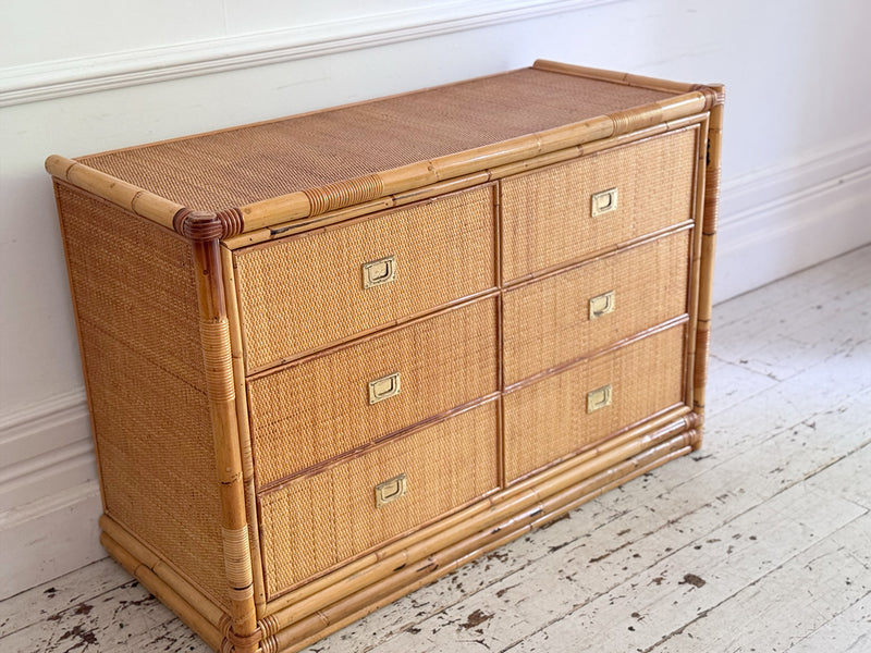 A 1970's Vivai Del Sud Italian Rattan & Bamboo Three Drawer Sideboard